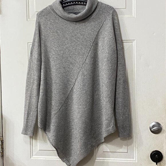 360 Sweater Sz S Oversize Tunic Gray Wool/Cashmere Long Sleeve Asymmetrical Hem - Picture 1 of 11